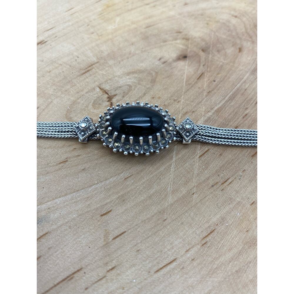 Vintage Multi strand sterling silver and Black onyx Bracelet‎